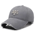 Distressed dark gray baseball cap with 3D embroidery and vintage washed denim style - Adjustable / Light Gray
