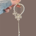 Elegante fermaglio dorato con motivi a quadrifoglio in strass e lunghe nappine di perle - J77 Fiore a Quattro Foglie Nappa Molletta a Griffe