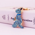 Portachiavi a canguro dorato con strass blu scintillanti e gancio metallico - Blu