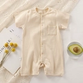 Pagliaccetto neonato beige in cotone a coste a maniche corte con bottoni e taschino - 66CM / Bianco Sporco
