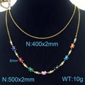 Double-layered gold stainless steel necklace featuring colorful evil eye butterfly charms - Mixed Colors (KN233666-Z)