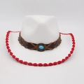 White Western cowboy hat with red trim and turquoise vintage buckle detail - One Size / White With Red Edge (Cross Rope)
