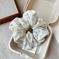 White organza oversized hair scrunchie with green floral embroidery, 14cm diameter - 43# Green Rose Lace