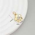 Golden five-petal flower jewelry pendant with white zircon for DIY necklaces - Round-petal Flower / 14K Gold + White (H-11666)