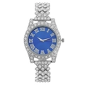 Women's sparkling silver watch with blue sunray dial and full rhinestone decoration - Blue Dial Silver Case