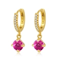 S925 silver hoop earrings with rose pink round gemstone and white zircon accents - Rose Red