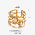 Anello irregolare in acciaio inossidabile dorato con tre perle e misure dettagliate - Oro