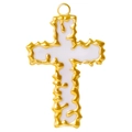 Dettaglio pendente a croce in acciaio inossidabile dorato con inserto bianco lucido - Oro & Bianco