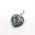 20mm natural stone heart pendant in blue and brown turquoise pattern with silver bail - Yellow Green Black Spotted Stone