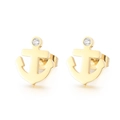 Orecchini a perno dorati a forma di ancora con zirconi cubici trasparenti - Stile con Intarsio di Zirconia Dorata (KE71095-Z)