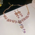 Elegant gold-tone jewelry set featuring pink crystal flower necklace and earrings in box - 9# Necklace-Pink