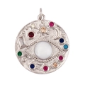 Silver coin pendant featuring stars, moon, and evil eye with colorful cubic zirconia - Coin Pendant Silver L295899-W
