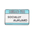 Spilla rettangolare in smalto blu con scritta HELLO I'M SOCIALLY AWKWARD - Targhetta Blu-Socially Awkward