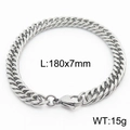 Silver stainless steel 7mm Cuban link bracelet with lobster clasp, length 180mm - Style D 7mm x 180mm