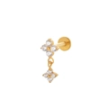 Golden F136 titanium clover flower earring with zircon inlay and hanging charm - 12# Gold Double Flower Drop