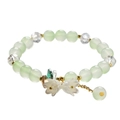 Elegant beaded bracelet with light green round beads, white flowers, and gold accents - S033 - Glass Imitation Magnolia Lily Of The Valley Bracelet - Green And White #sz247