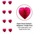 Single 2.6m rose red honeycomb paper heart garland decoration for festive occasions - Heart-shaped Ribbon / 2.6m / Rose Red