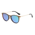 Kids vintage oval tortoise shell sunglasses with blue mirrored lenses and metal temples - Leopard Frame Green Mirror Polarized C8