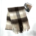 Thick mohair scarf in brown and beige checkered pattern with tassel fringe details - Large Plaid Brown
