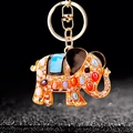 Golden elephant keychain with colorful crystals and rhinestones for bags and keys - Single OPP Bag Packaging / Blue Elephant Style D