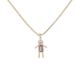 Gold-plated robot necklace charm with purple zircon gemstone body and clear stone head - Necklace / Boy-February