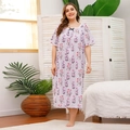 Plus size short sleeve floral nightgown in lavender with white lace trim and bow detail - XL / Purple Pink Floral