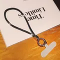 Luxury black rhinestone phone lanyard with silver metal ring and secure patch - Short Full Rhinestone Lanyard + Round Buckle + Light Gray Patch / Black