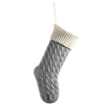 Classic knitted Christmas stocking with grey cable knit pattern and cream white cuff - Silver Gray & Ivory