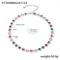 Colorful zircon heart necklace in stainless steel with multi-color crystal inlay - Steel Heart Colorful Zircon Necklace