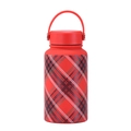 Rote 650ml Vakuum-Isolierflasche aus Edelstahl mit Karomuster und Tragegriff-Deckel - Rotes Tartan-Design