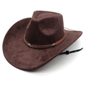 Classic dark brown suede western cowboy hat with star metal buckle and chin strap - M(56-58cm) / Chestnut