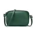 Minimalist dark green leather crossbody bag with adjustable silver buckle and stitching - Green