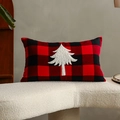 Funda de cojín navideña rectangular de cuadros rojos y negros con bordado de pino - Árbol de Navidad / 30*50cm (Sin Inserto)
