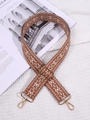 Ethnic bohemian wide replacement shoulder strap with brown and yellow geometric pattern - Khaki