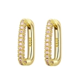 Macro view of gold-plated oval hoop earrings with rows of pink cubic zirconia and S925 stamp - Gold Rectangle Pink Zirconia Ear Buckle