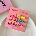 Set of 6 colorful crown-shaped matte metal hair clips for girls in pastel macaron tones - Candy Color Crown
