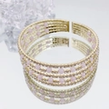 Elegant gold-plated multilayer open bangle with pink beads and sparkling white zircons - Gold Five-layer Bangle (G4262)