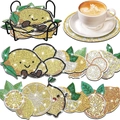DIY diamond painting coaster set with lemon designs and black metal holder stand - XIN037 Lemon / No Stand/OPP Bag