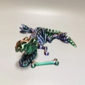 Detail of 3D printed T-Rex skull model with iridescent finish and movable jaw - Large / Green Purple Copper