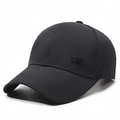 Gorra de béisbol negra para hombre en sarga de algodón con placa lateral de metal fija - Ajustable / Negro