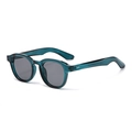Retro-Rundsonnenbrille mit dunkelgrünem Rahmen und grauen Gläsern für Damen im Vintage-Stil - Sonnenbrille / Transparent tiefblauer Rahmen mit grauen Gläsern
