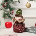 Weihnachtlicher Schneemann-Geschenksack aus rotem Leinen mit grüner Strickmütze - Englischer Druck Schneemann