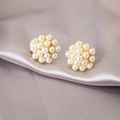 Elegant cluster pearl stud earrings with gold base in a geometric floral design - 2# Pearl Cluster Studs