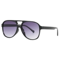 Lunettes de soleil pilote rétro avec monture noire à double pont et verres dégradés violets - Monture Noire Verres Gris Dégradé