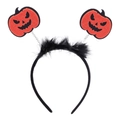 Detail of Halloween pumpkin headband with orange felt, black feathers and spring elements - 69# Feather Pumpkin