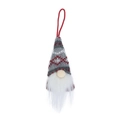 Gnomo di Natale da appendere con cappello in maglia rosso e grigio e barba di peluche - Rosso Grigio Rombo Geometrico (CX21014-D)