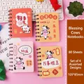 Set de 4 mini cuadernos de espiral con dibujos de vacas, bloc de notas portátil 80 hojas - Patrones de Vaca Mixtos
