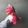 Borsa a tracolla dinosauro in peluche rosa con pancia bianca e cinghie gialle - Rosa