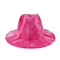 Detail view of pink tie-dye fedora hat with flat brim and stiff wool felt texture - One Size(58cm) / Rose Red
