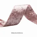 Pink velvet ribbon with gold star foil print, 2-inch wide DIY hair accessory material - 5cm / Pink